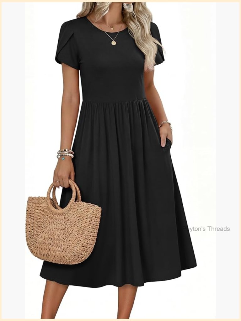 Short Sleeve Midi Dress With Pockets Casual A-Line Flowy T-Shirt Dress Beach
